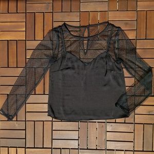 H&M sheer mesh satin crop blouse
